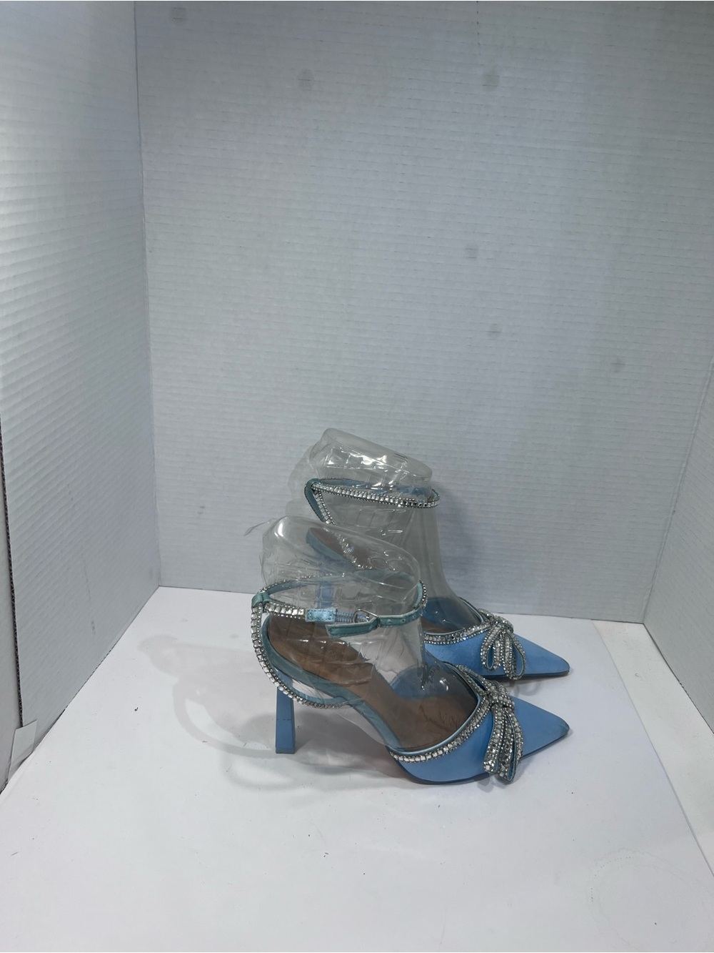 Anne Michelle Blue Rhinestone Bow Ankle-Strap Heels